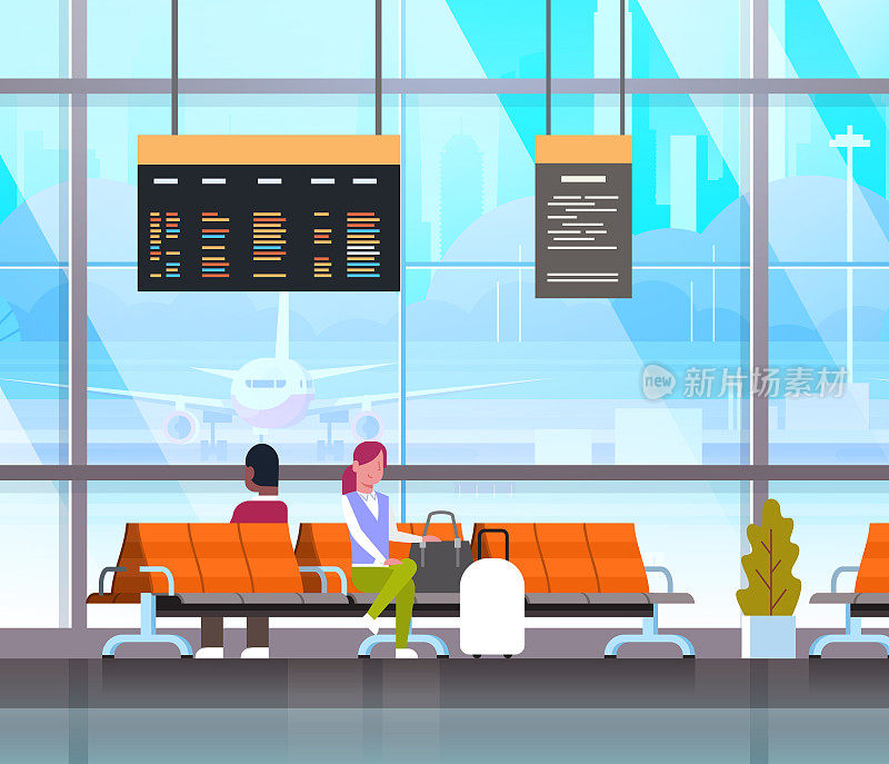 在机场大厅或候机室等待飞机起飞的乘客在候机室办理登机手续