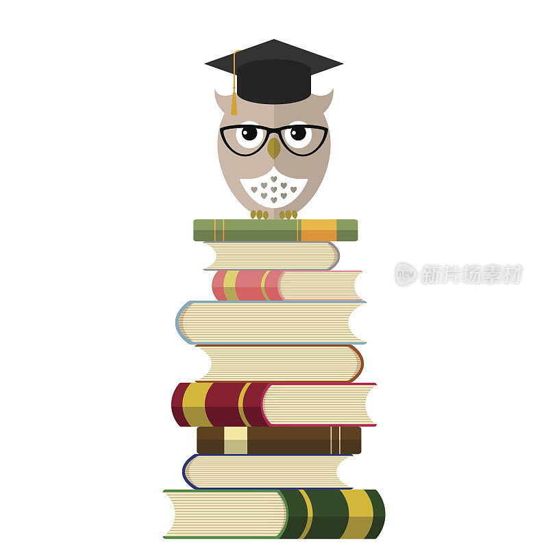 戴眼镜戴毕业帽的可爱猫头鹰。教育理念的背景