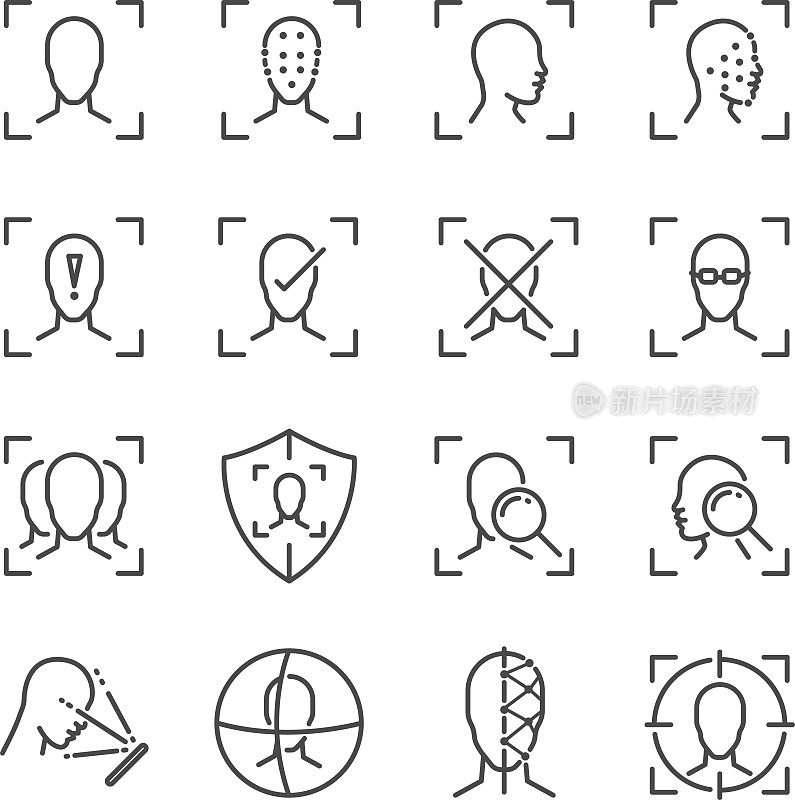 脸ID线图标设置。包括面部、识别、面部、解锁、检测、扫描等图标。