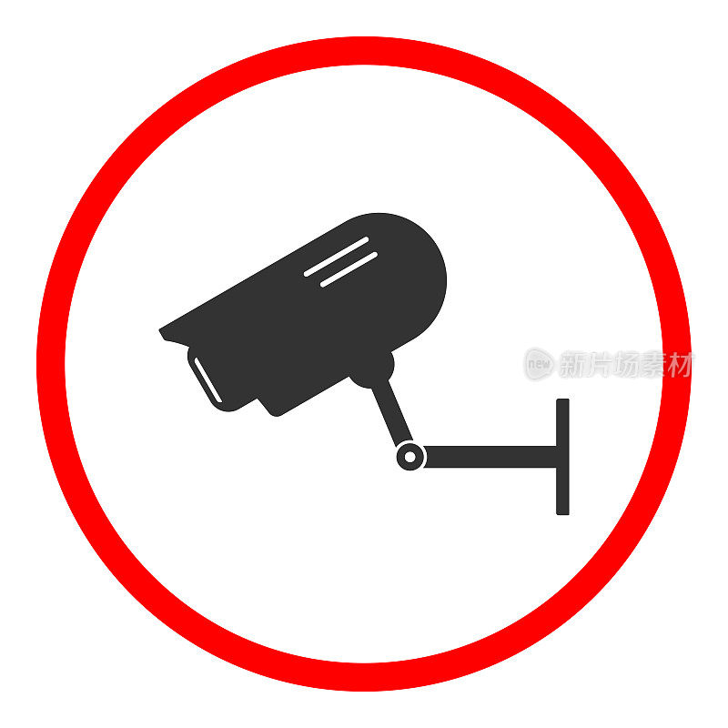 安全摄像头的信号。红色圆圈内的闭路电视摄像机图标。向量