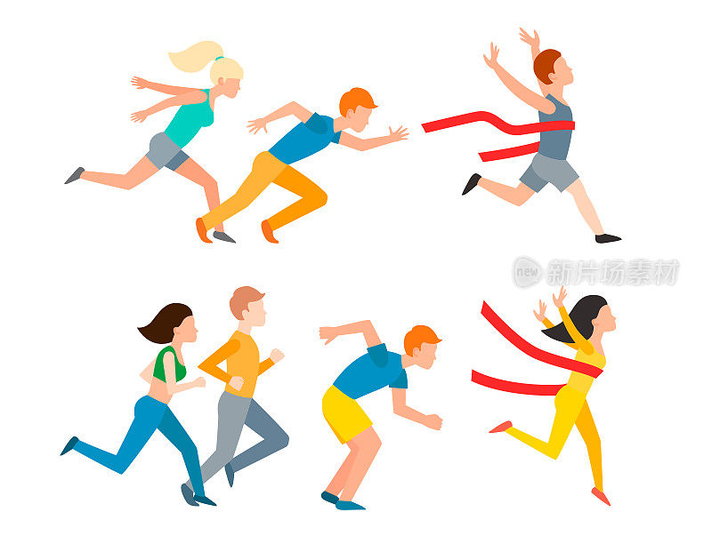 运动跑步矢量男人人慢跑夏天运动跑步的人男人和女人享受跑步锻炼他们的健康生活方式插图