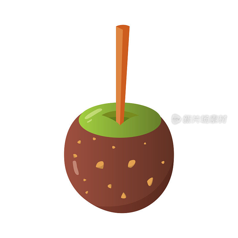 甜焦糖和巧克力糖苹果。矢量插图卡通风格。