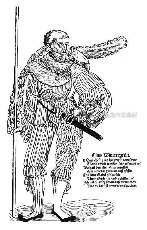 16世纪穿着盔甲的雇佣兵骑士