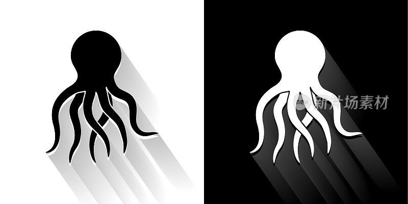 章鱼黑白图标与长影子