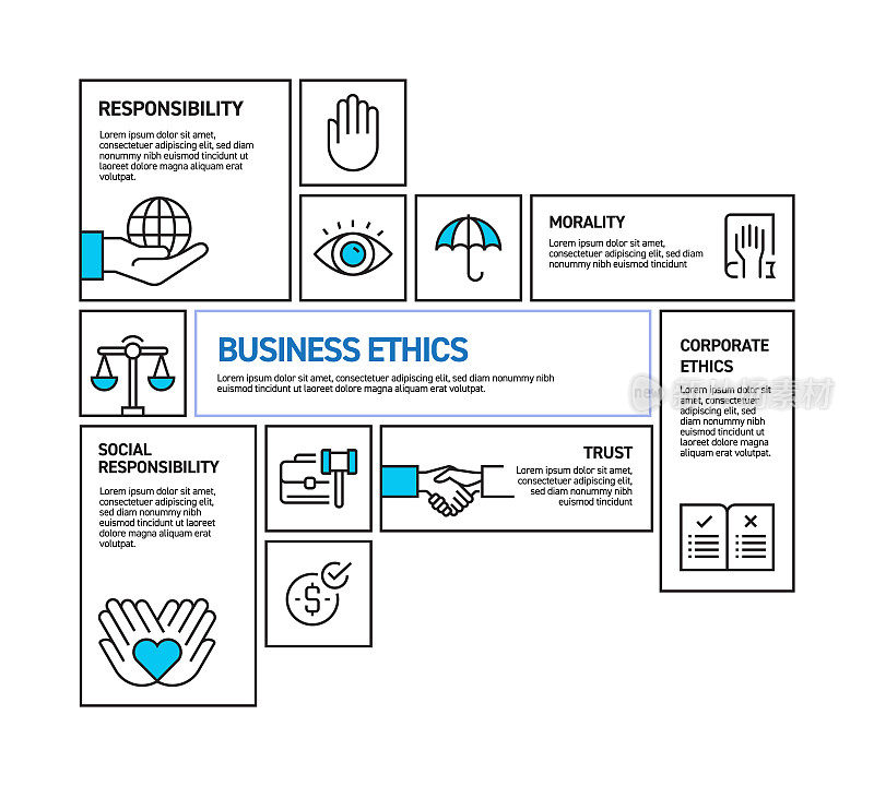 与商业道德相关的矢量线信息图设计