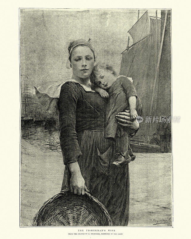 渔夫的妻子，母亲抱着她的孩子，19世纪