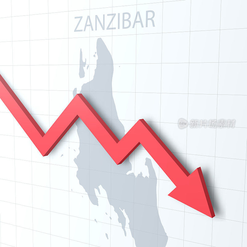 下落的红色箭头与桑给巴尔地图的背景