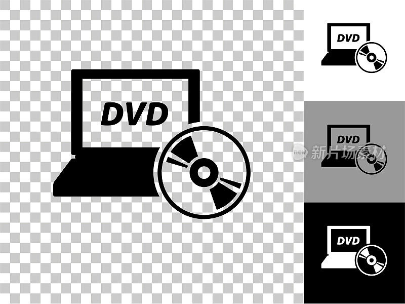 DVD笔记本电脑图标在棋盘透明的背景