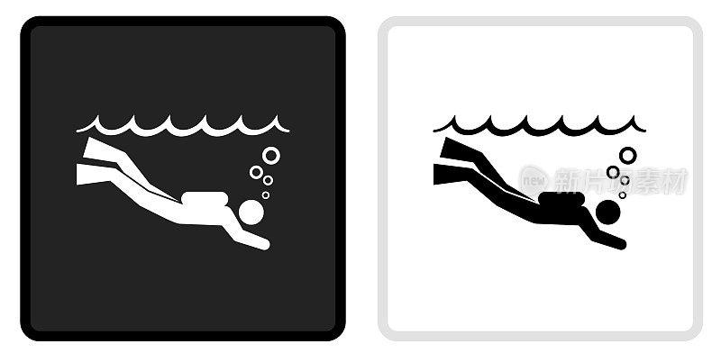 水肺潜水员图标上的黑色按钮与白色翻转