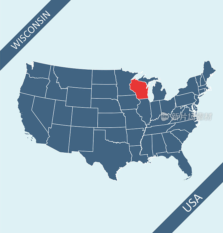 威斯康星州在美国地图上的位置