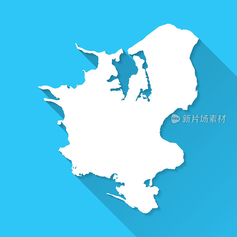 新西兰地图与长阴影在蓝色的背景-平面设计