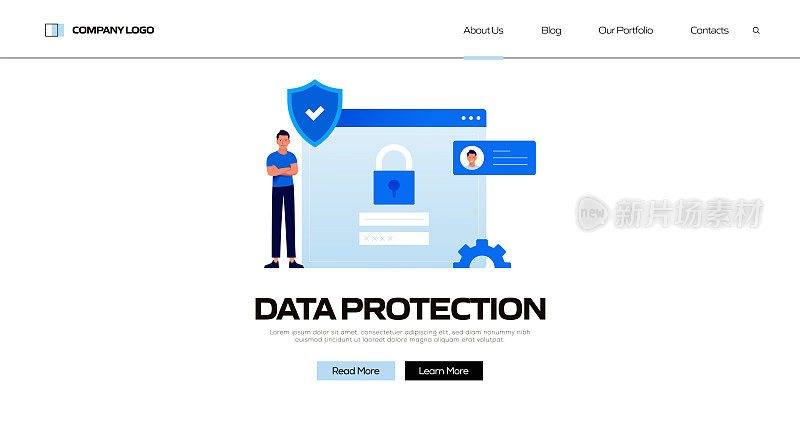数据保护概念矢量插图登陆页面模板，网站横幅，广告和营销材料，在线广告，业务演示等。