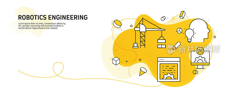 机器人工程相关的现代线条风格矢量插图