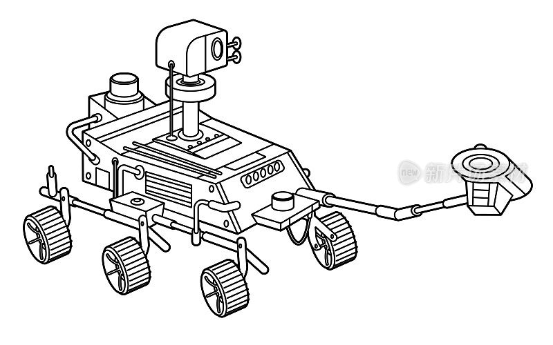 黑与白，用于太空探索的自动机器人。带摄像头的火星探测器