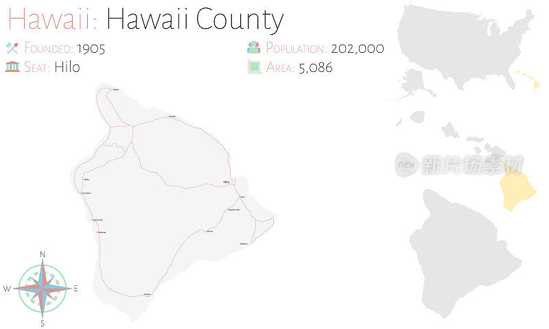 夏威夷县地图在夏威夷