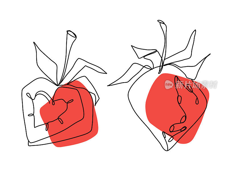 两草莓线艺术图形元素