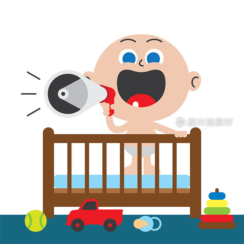 婴儿床里尖叫的婴儿抚养蹒跚学步的孩子母亲的育儿理念