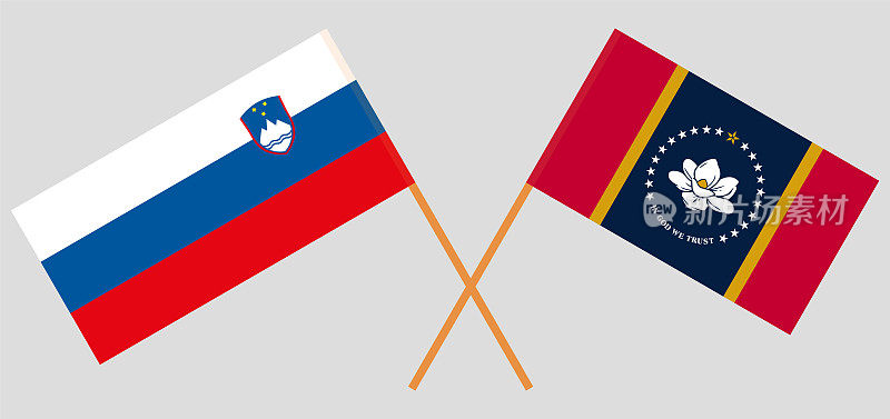 斯洛文尼亚和密西西比州的国旗交叉。官方色彩。正确的比例