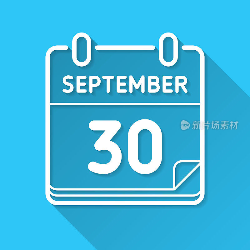 9月30日。图标在蓝色背景-平面设计与长阴影