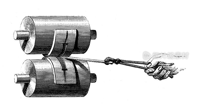 19世纪工业、技术和工艺的古董插图:刀锻