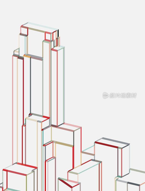 抽象色彩等距透视图风格建筑线条结构图案背景