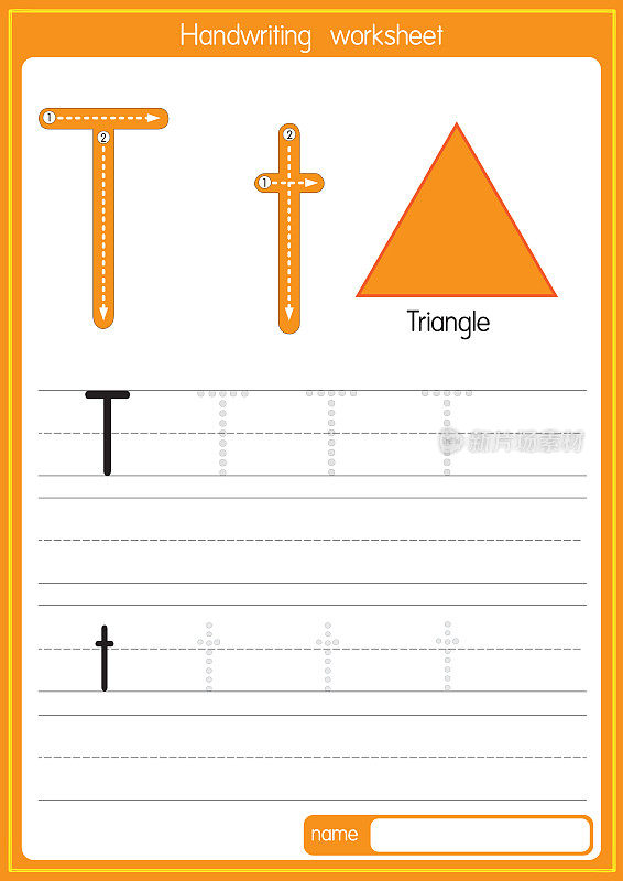 向量三角形插图与字母T大写字母或大写字母的儿童学习练习ABC