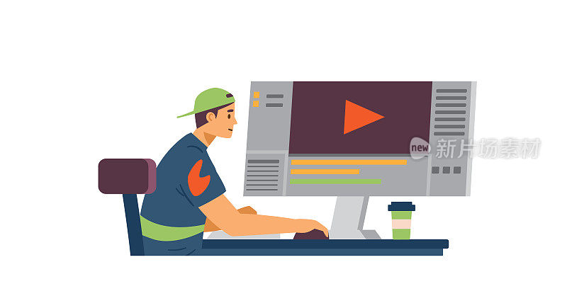 动画或视频编辑器，运动设计师平面矢量插图孤立。