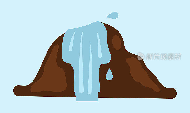 孤立的图标瀑布，卡通插图的岩石和落水，热带瀑布