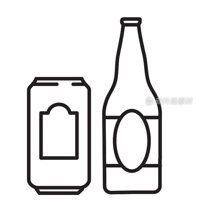必不可少的餐厅酒吧图标啤酒瓶和啤酒可以概念细线风格-可编辑的笔画