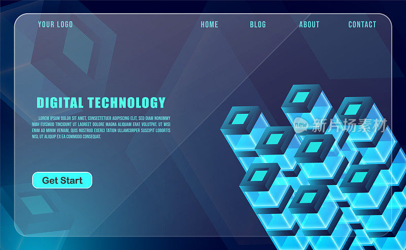 网页横幅模板或宣传册的技术概念，蓝色。