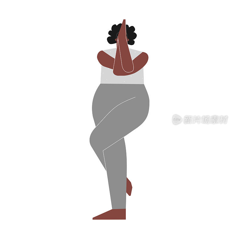 矢量插图与扁平的非洲裔美国女性角色。运动的女人在瑜伽课上学习姿态。健身运动-鹰式