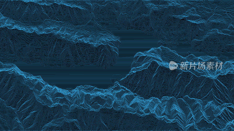 山的风景。线框表面。峰的地图。新月湖。三维矢量轮廓图。