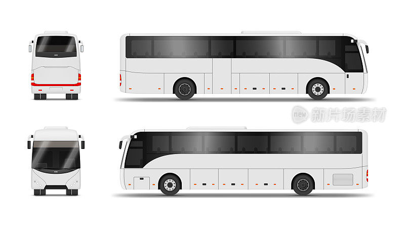 白色调度的公共汽车前后侧视图集现实矢量插图公共交通