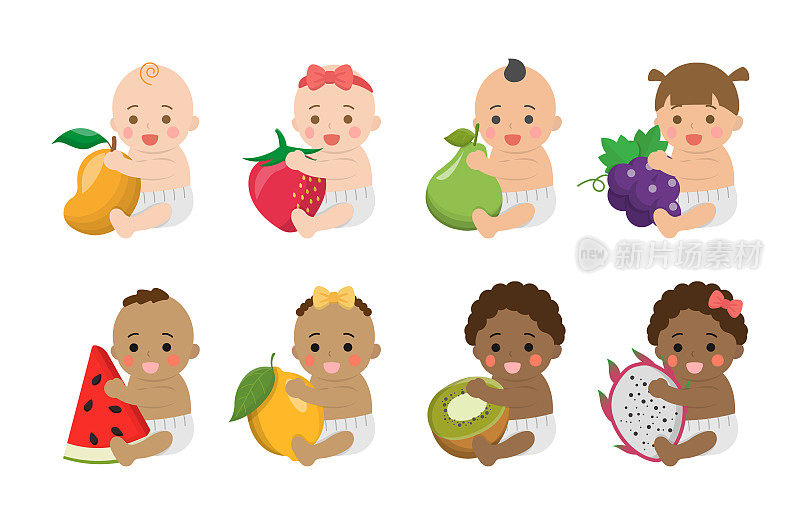 可爱的宝宝搭配健康的蔬菜水果，卡通卡通人物套装