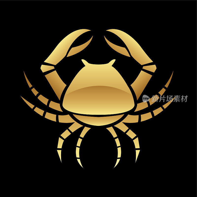 金色光泽的螃蟹图标在黑色背景