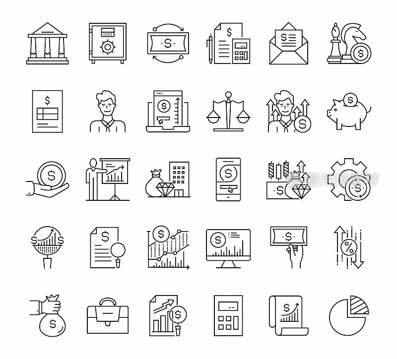 会计线图标可编辑笔画。资金流,分析,审计,税务,预算,平衡,会计