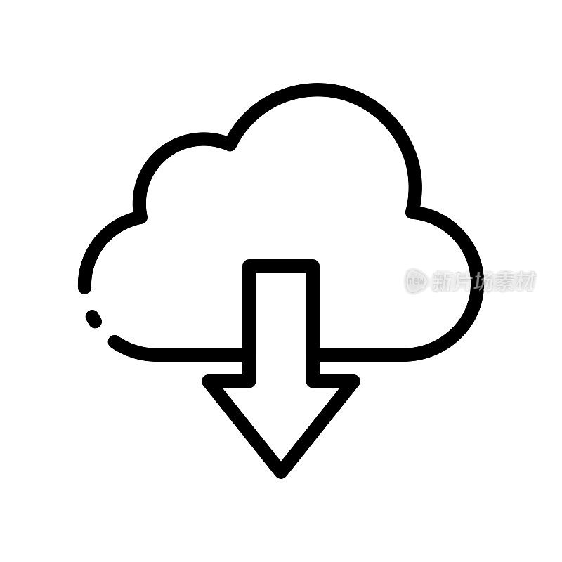 云线图标。云存储、交换、数据库、远程访问、云服务、人工智能、安全。数据仓库概念。矢量黑线图标在白色背景。