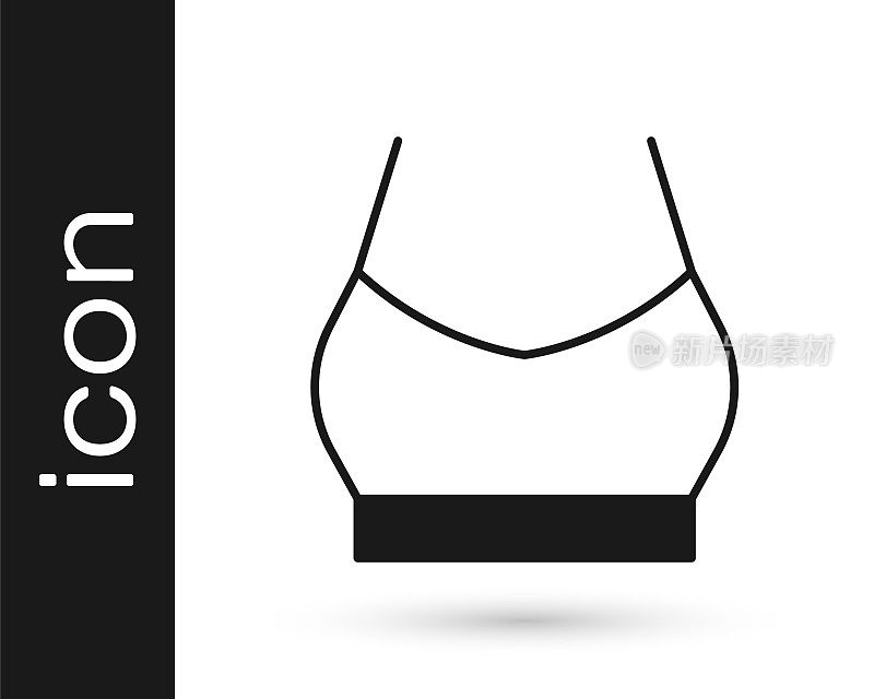 黑色女性露脐上衣图标孤立在白色背景上。汗衫。向量