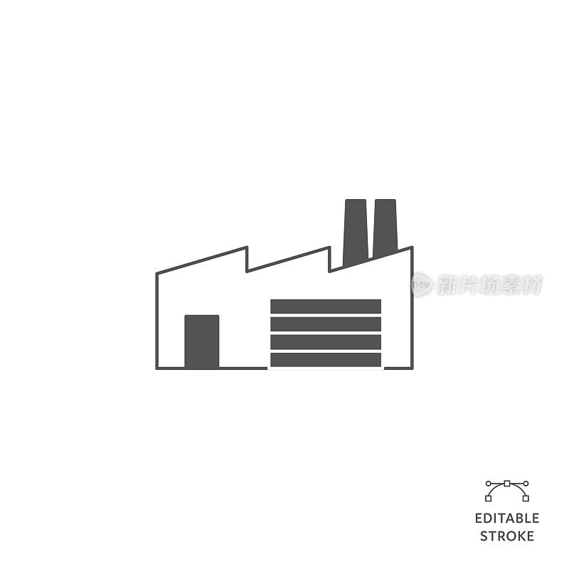 工厂平面线图标与可编辑的笔画。Icon适用于网页设计、移动应用、UI、UX和GUI设计。
