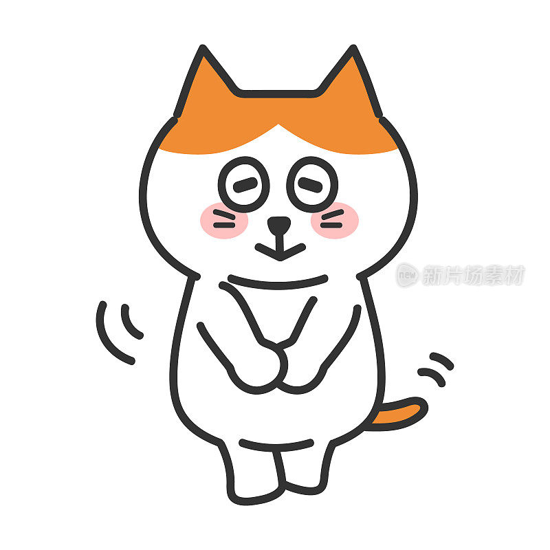卡通橙色虎斑猫害羞，矢量插图。
