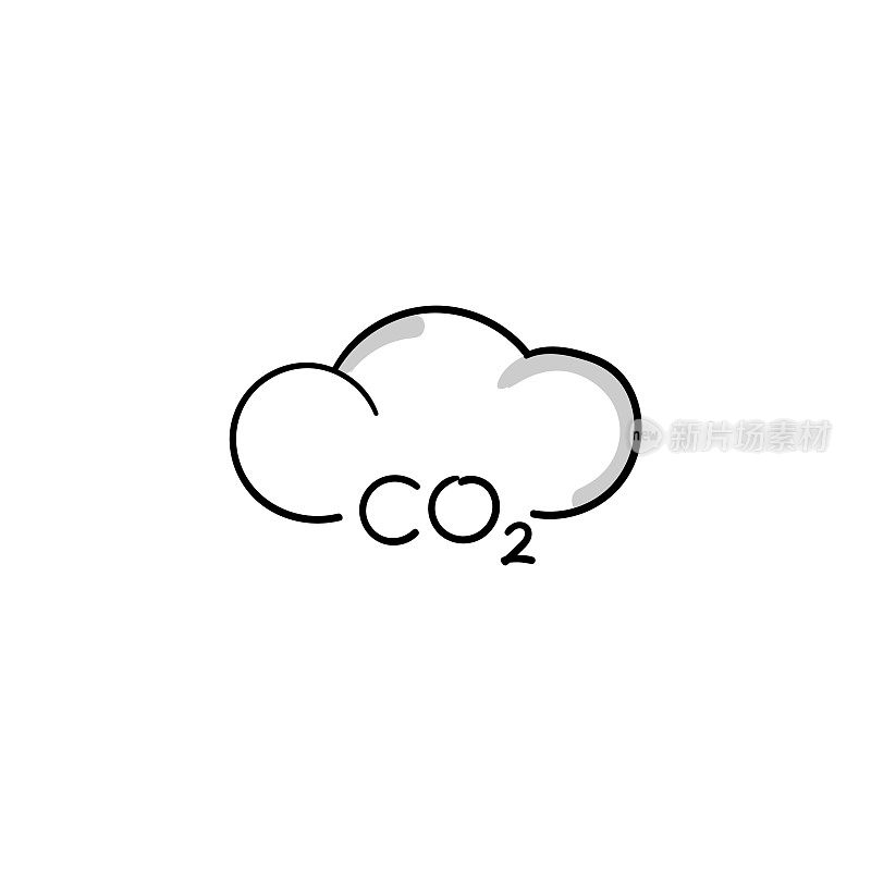 碳排放素描涂鸦矢量线图标与可编辑的笔触。Icon适用于网页设计、移动应用、UI、UX和GUI设计。