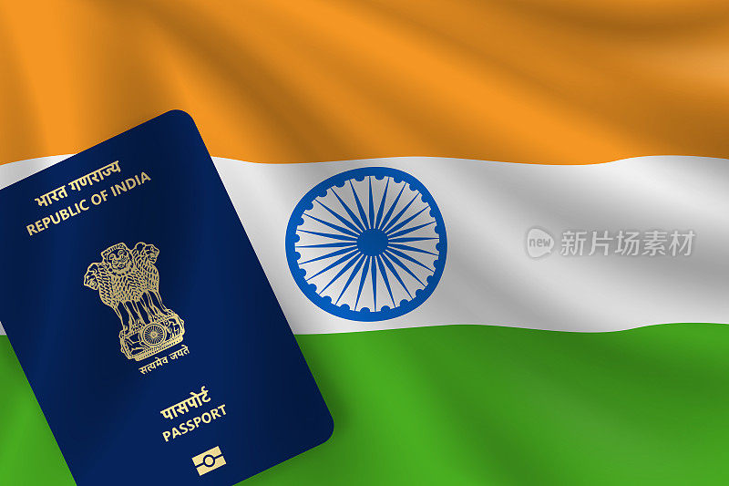 护照和印度国旗。国民身份证和国旗。矢量图