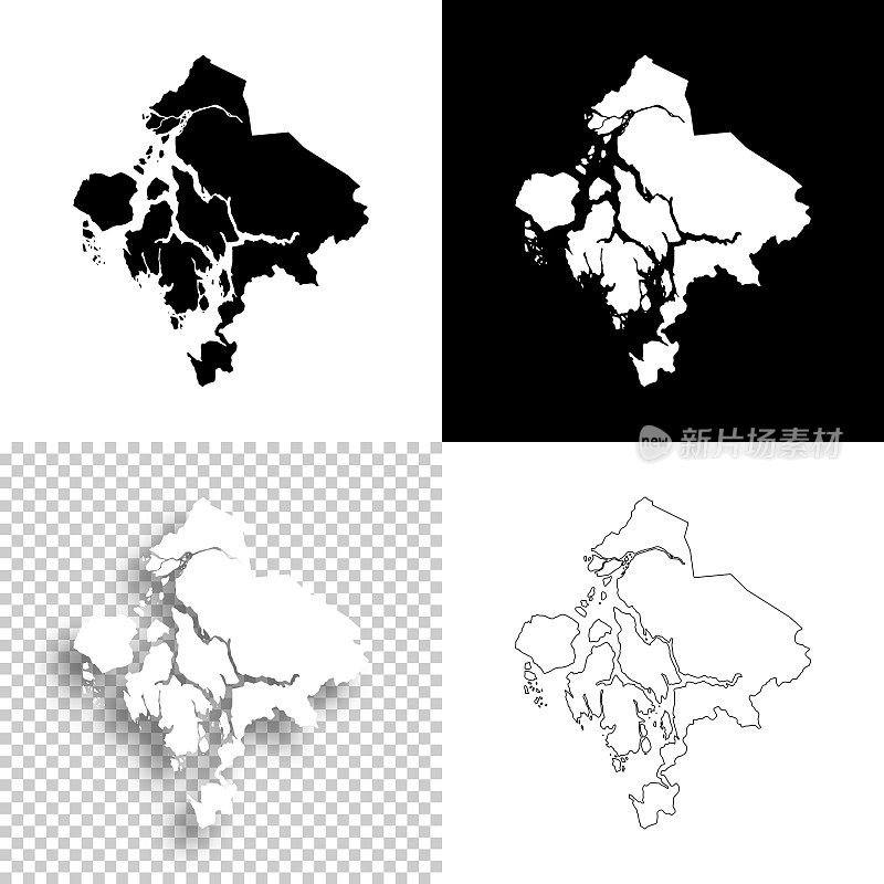 兰格尔山脉,阿拉斯加。设计地图。空白，白色和黑色背景