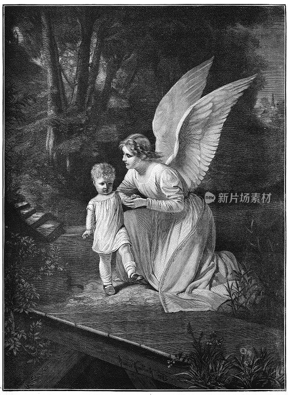 守护天使教婴儿雕刻的第一步1884年