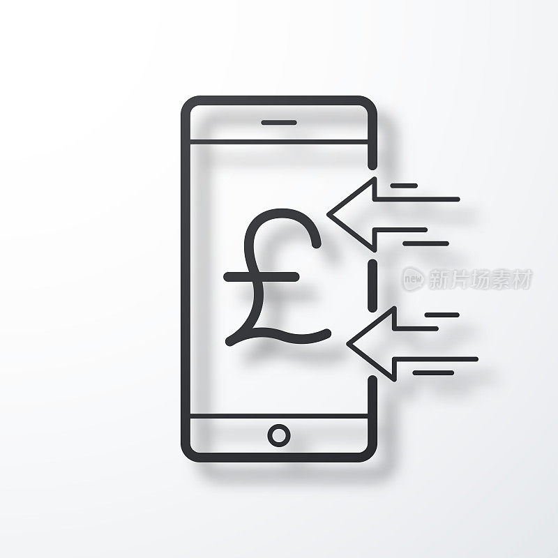 用智能手机接收英镑。线图标与阴影在白色背景