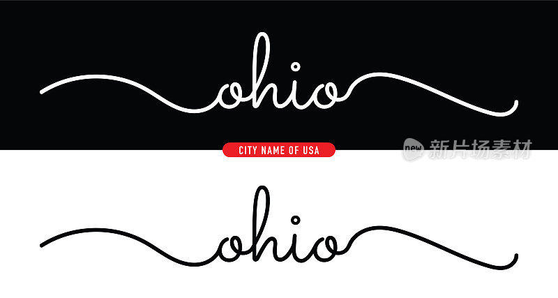 俄亥俄州。黑白背景的美国城市名称。矢量股票插图