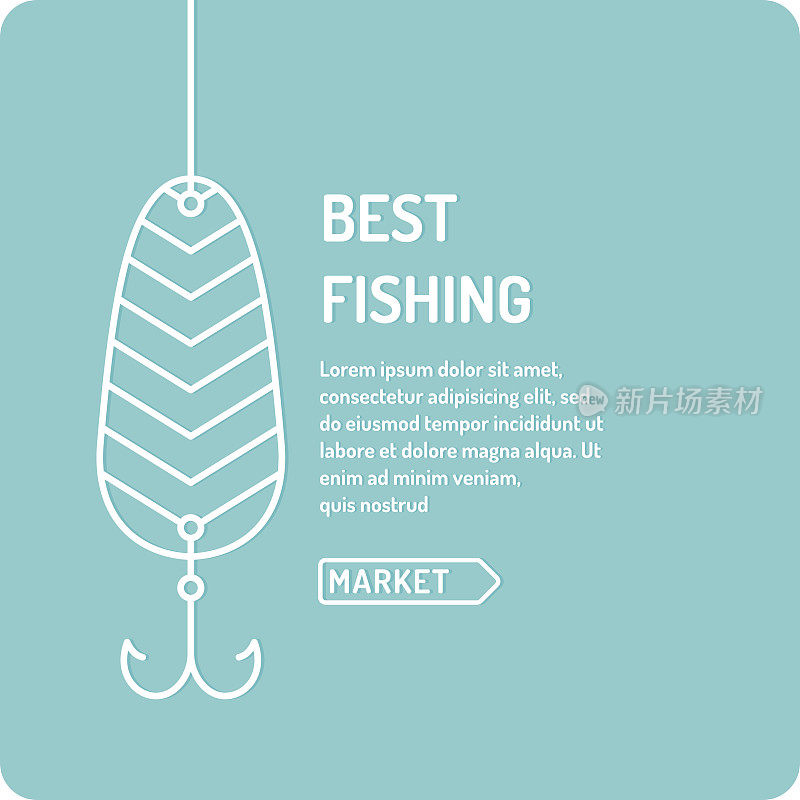 现代矢量插图的最佳钓鱼线性风格与勺子