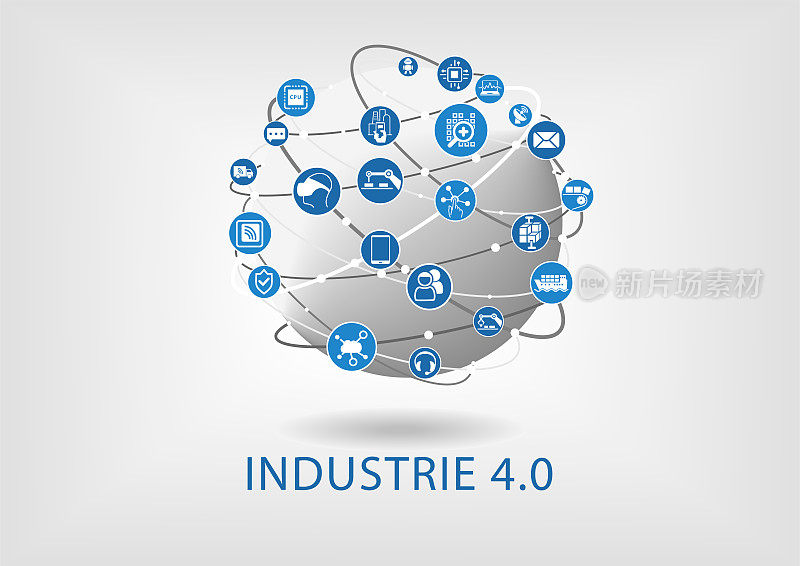 工业4.0文字作为一个可向量图标的世界范围内网络对象的图形。