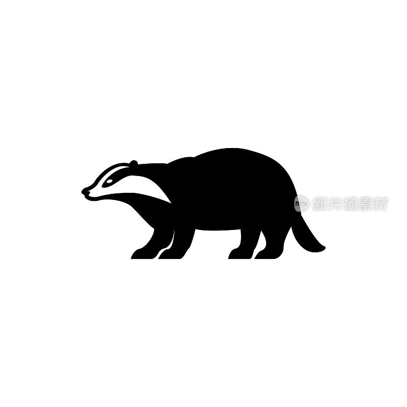 矢量獾剪影视图侧面的复古符号，标志，徽章，标签模板复古设计元素。在白色背景上隔离