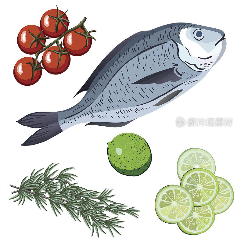 剑鱼。烹饪鱼的配料和香料。
